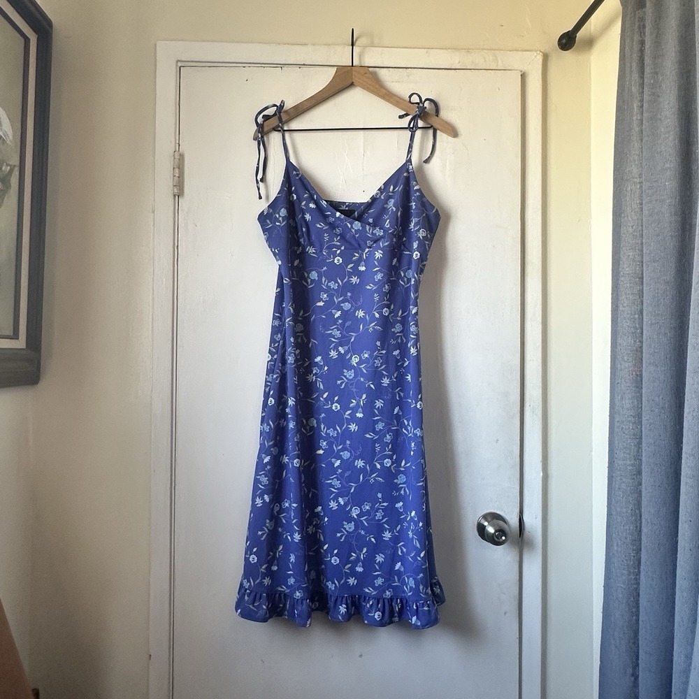 Vintage Express Blue Floral Slip Midi Dress 13/14 Y2K 90's Rory Gilmore Fairy XL